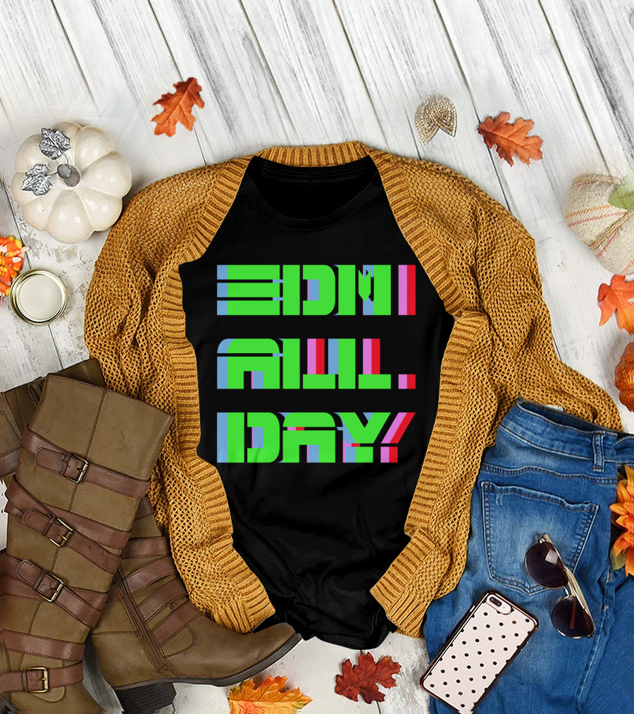 EDM All Day Neon Anaglyph Style Rave T-Shirt