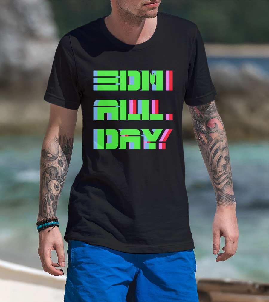 EDM All Day Neon Anaglyph Style Rave T-Shirt