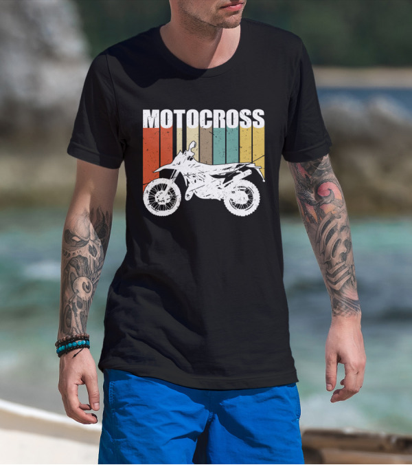 Motocross Vintage Dirt Bike Retro Stripes T-Shirt