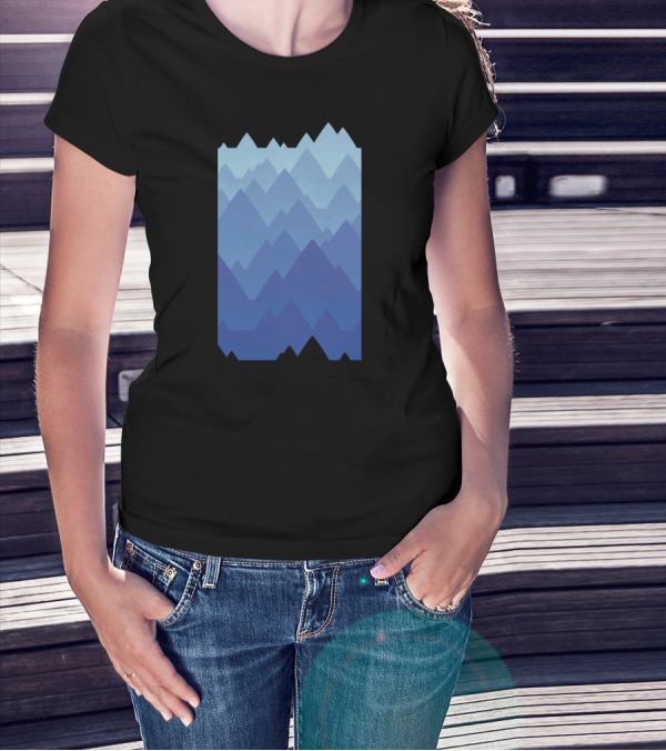 Stylized Blue Layered Mountain Peaks Vista T-Shirt