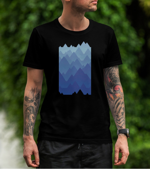 Stylized Blue Layered Mountain Peaks Vista T-Shirt