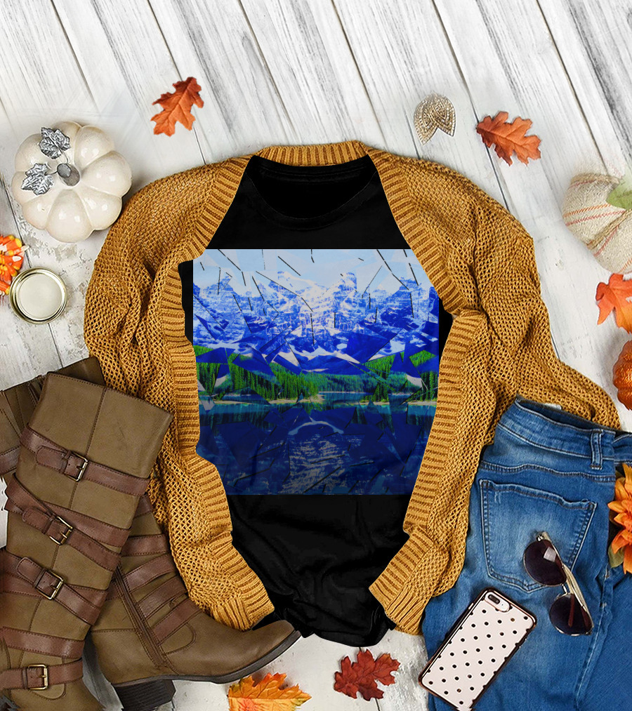 Shattered Reflections of Majestic Mountain Glass T-Shirt