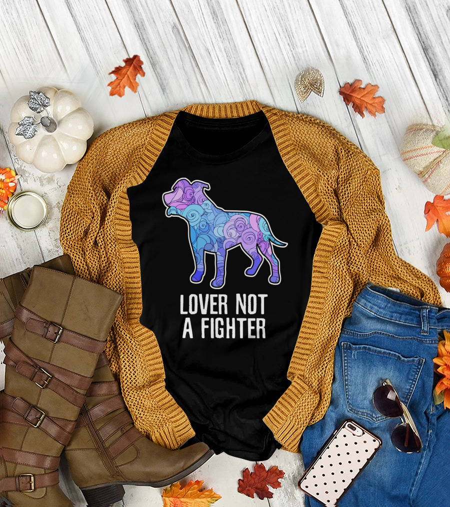Lover Not A Fighter Colorful Dog Silhouette with Swirled T-Shirt