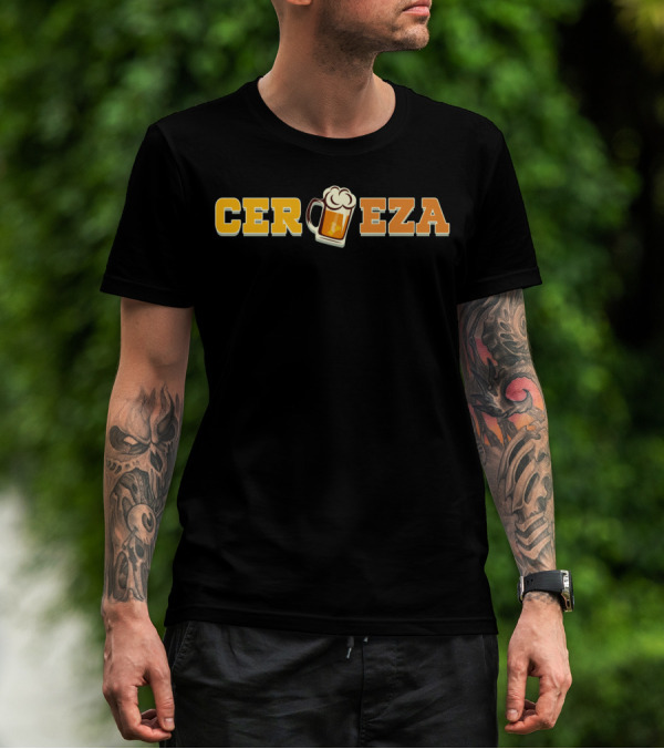 Cerveza Mug Beer Text Graphic Featuring Foam T-Shirt