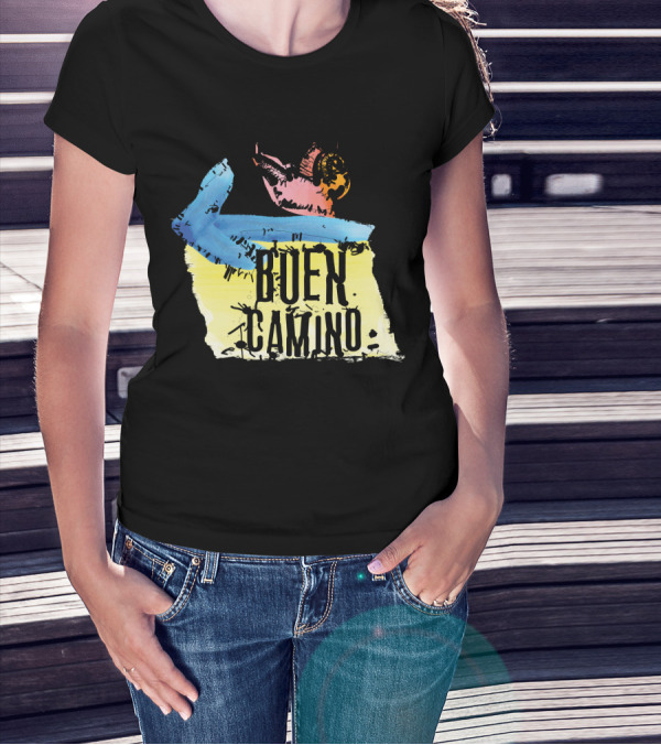 Buen Camino Yellow Scallop Shell Arrow T-Shirt