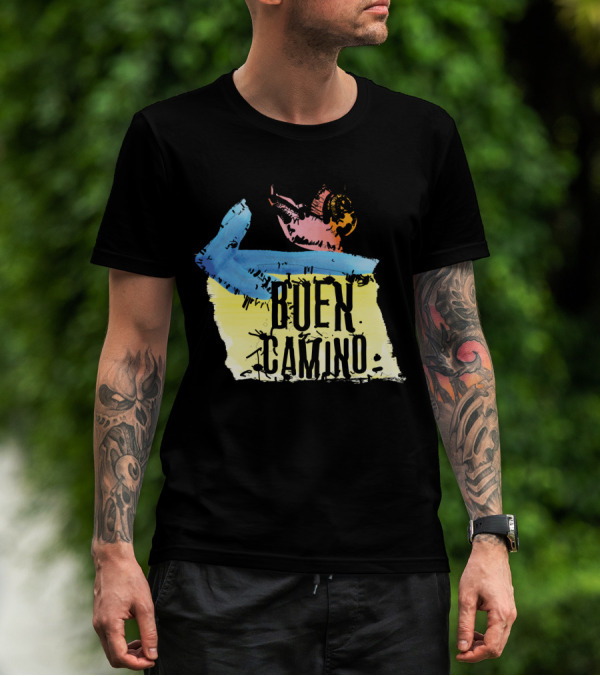 Buen Camino Yellow Scallop Shell Arrow T-Shirt