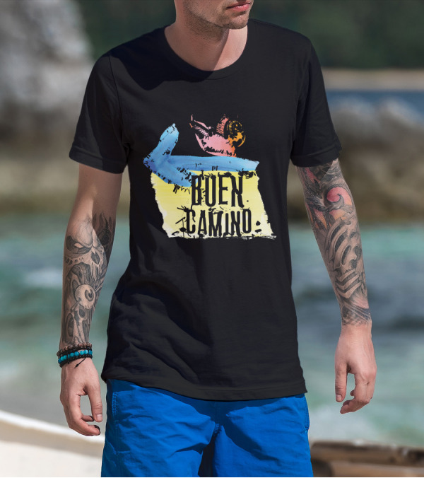 Buen Camino Yellow Scallop Shell Arrow T-Shirt