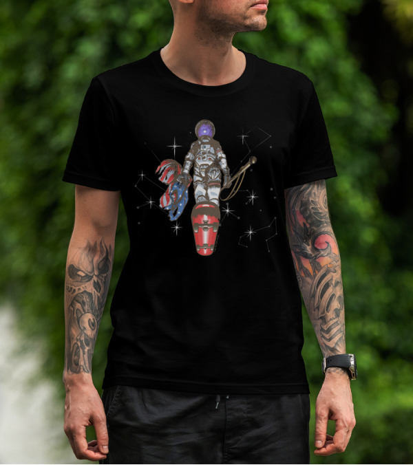 The Last Spaceman Astronaut With Tattered Flag And Star Constellations T-Shirt