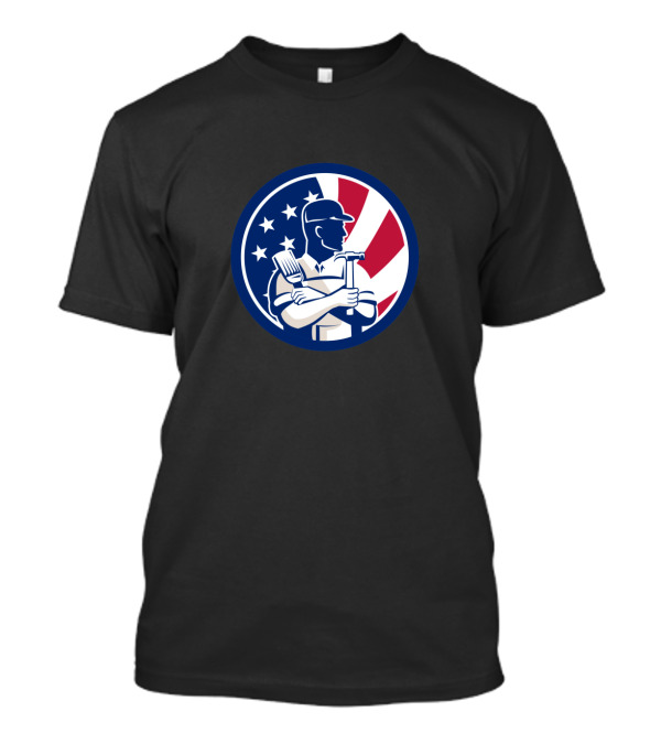 USA Flag Icon American DIY Expert Patriotic Worker Emblem T-Shirt
