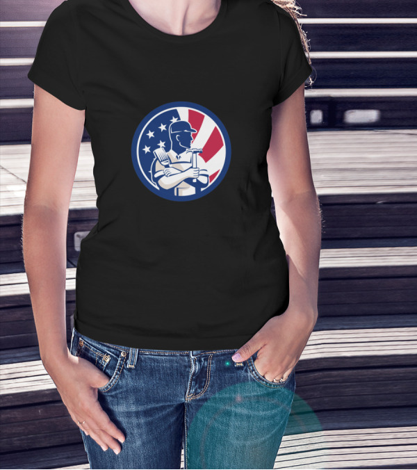 USA Flag Icon American DIY Expert Patriotic Worker Emblem T-Shirt