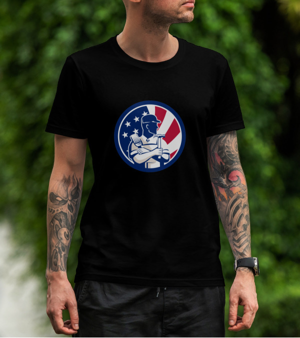 USA Flag Icon American DIY Expert Patriotic Worker Emblem T-Shirt