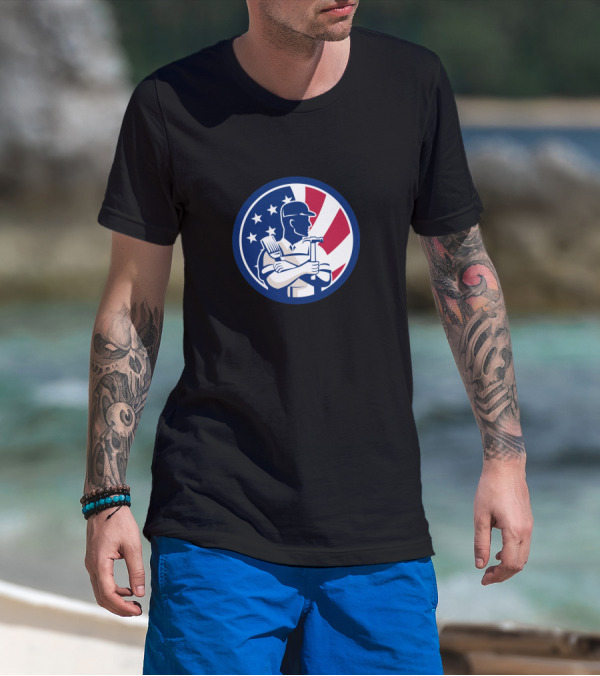 USA Flag Icon American DIY Expert Patriotic Worker Emblem T-Shirt