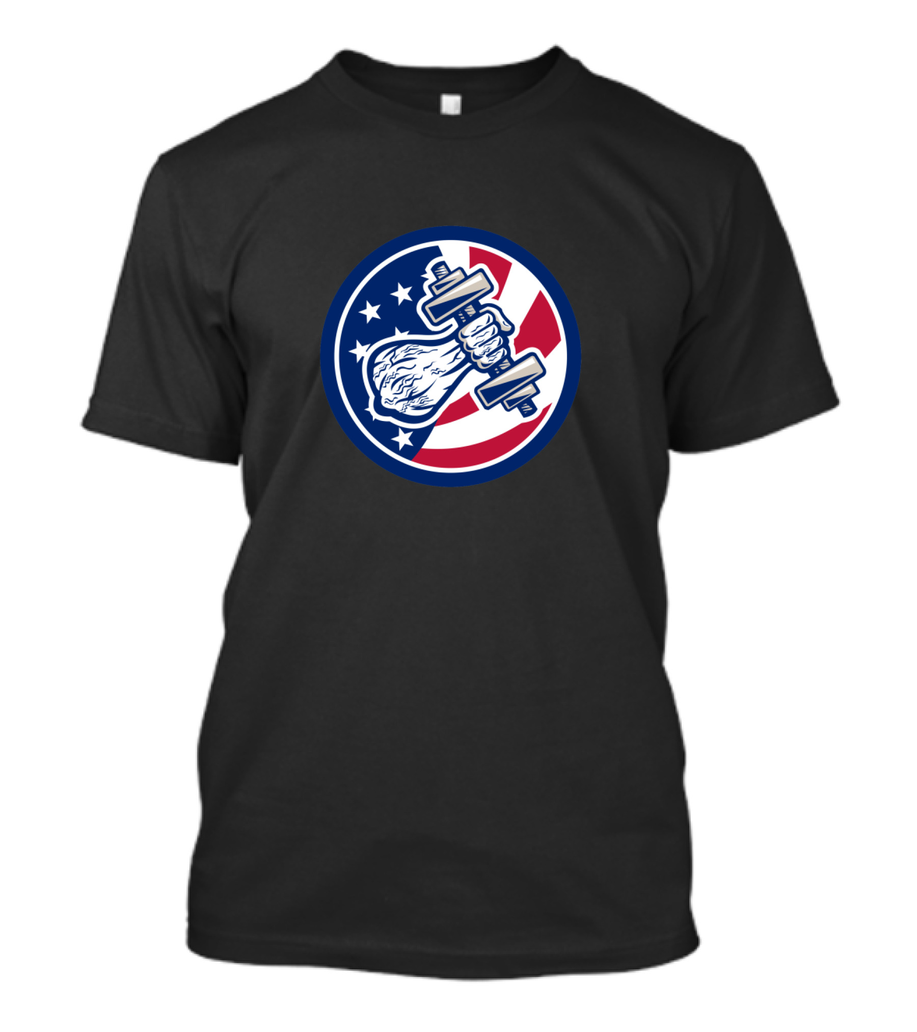 USA Flag Icon Arm Holding Dumbbell American Personal Trainer T-Shirt