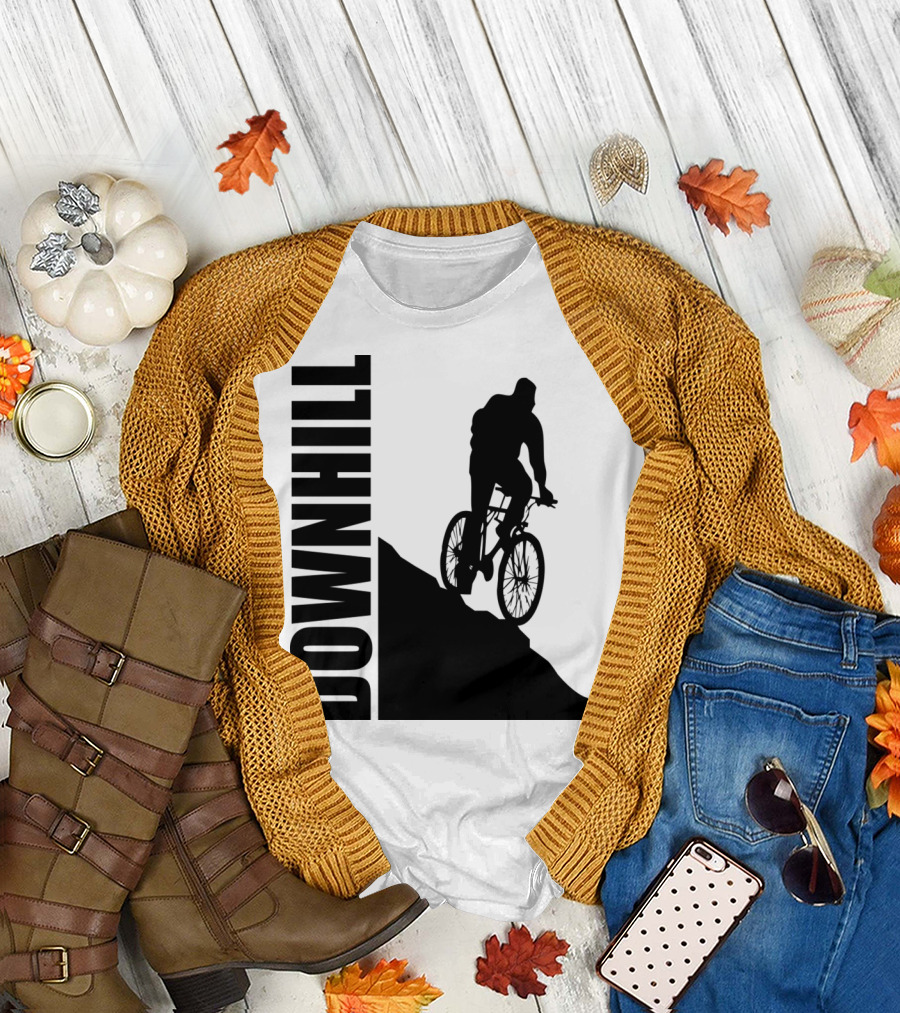 Downhill Cycling Adventure Silhouette on Steep Slope T-Shirt