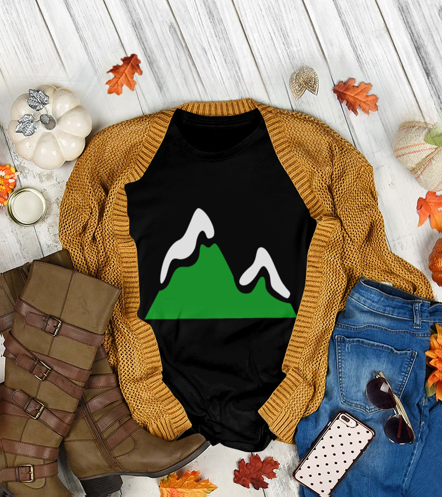 Green Mountain with Snow Caps in Winter Scene T-Shirt