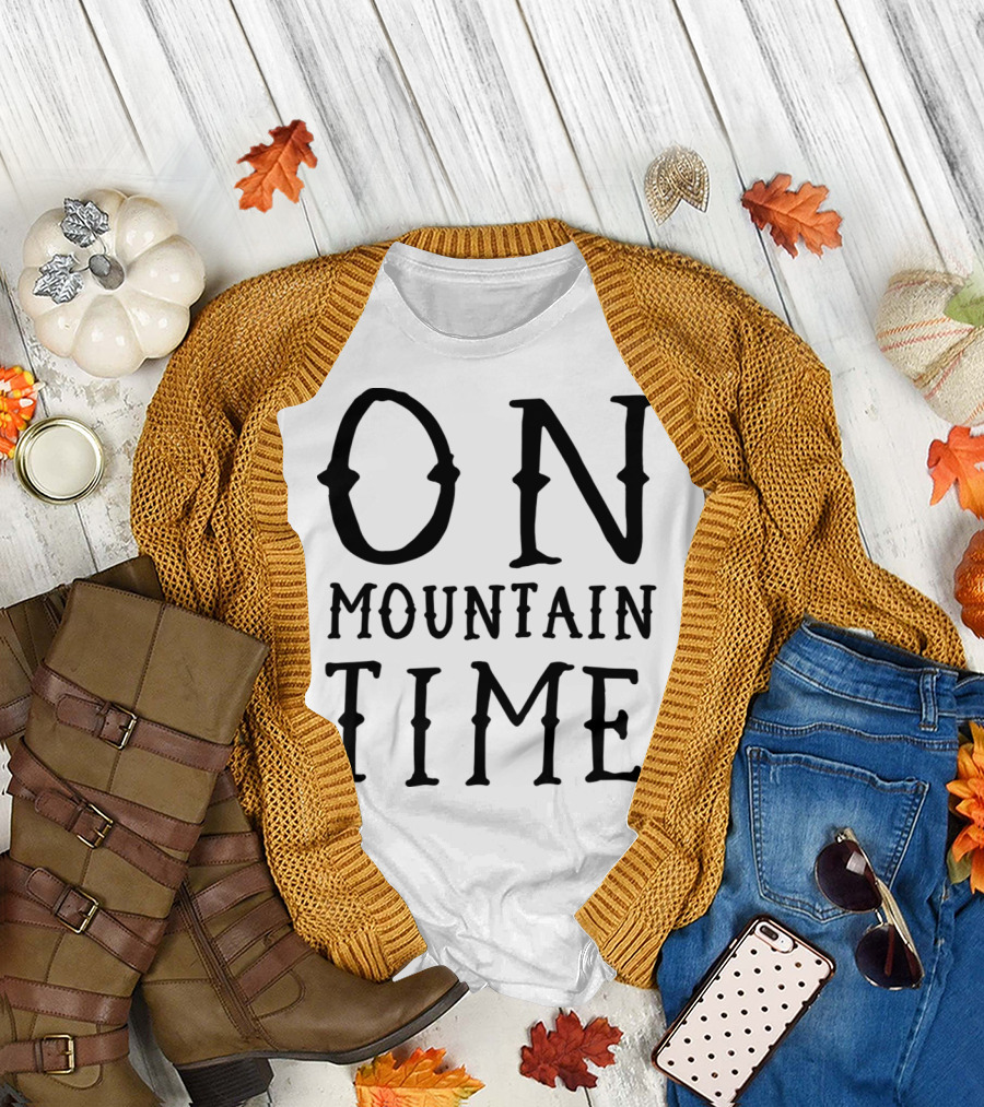 On Mountain Time Rustic Western Typography T-Shirt