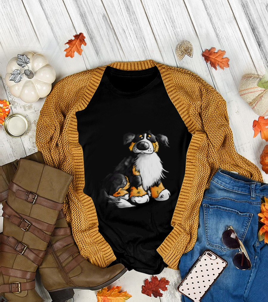 Woof Bernese Mountain Dog with Cute Paw Print Accents T-Shirt