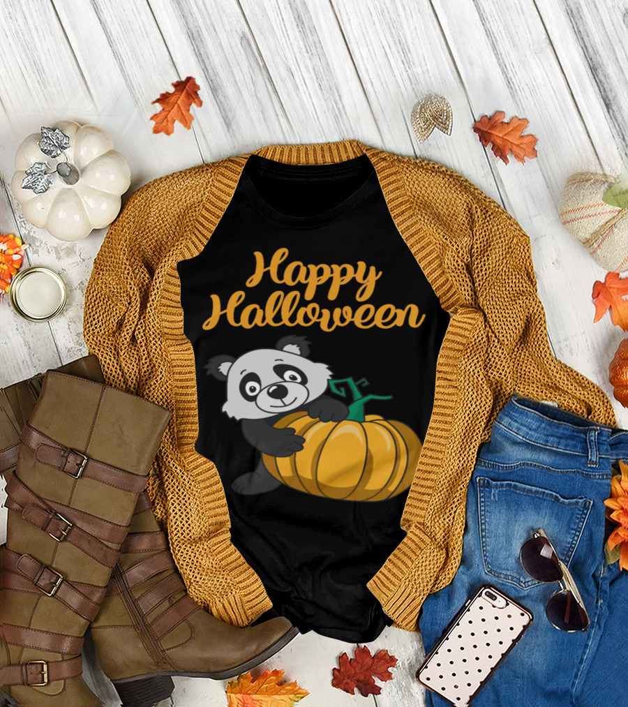 Happy Halloween Panda Bear Pumpkin T-Shirt