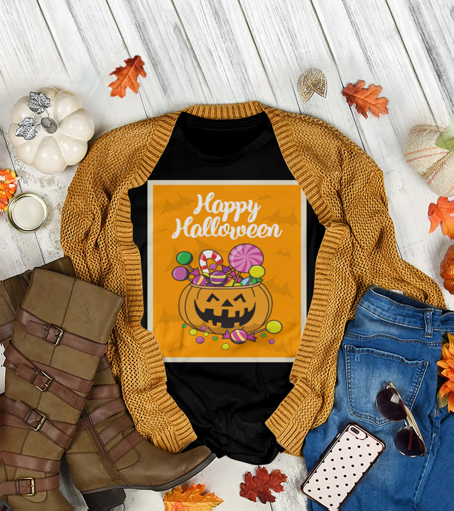 Happy Halloween Pumpkin with Candy Sweets T-Shirt