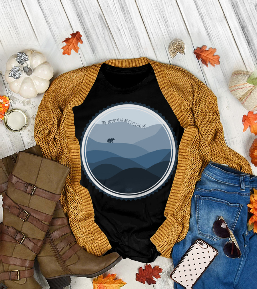 The Mountains Are Calling Me Round Bear Silhouette Overlapping Blue Ridges T-Shirt