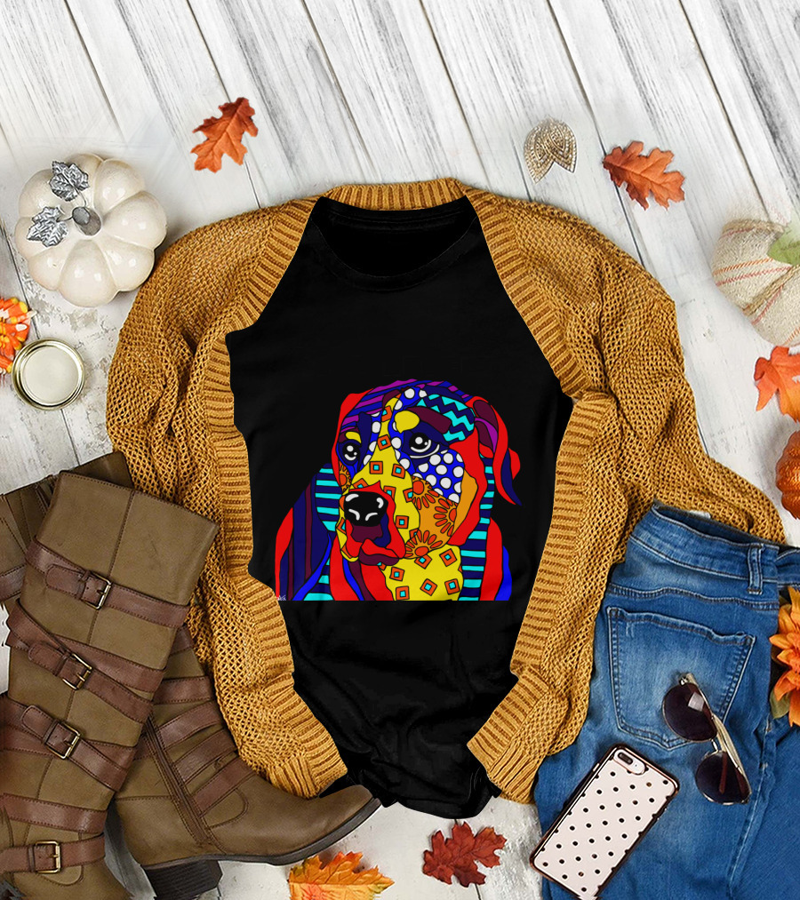 Happiness Is a Rescue Dog – Colorful Patterned Canine T-Shirt