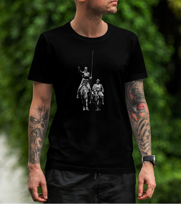 Don Quixote De La Mancha Y Sancho Panza Cervpain Literature Chivalry Knight Iconic Statue T-Shirt
