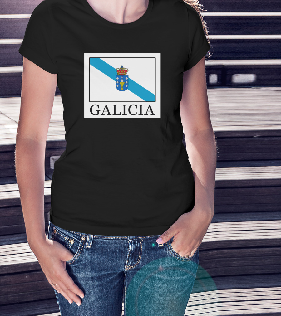 Galicia Crest With Blue Diagonal Stripe And Crowned Shield T-Shirt