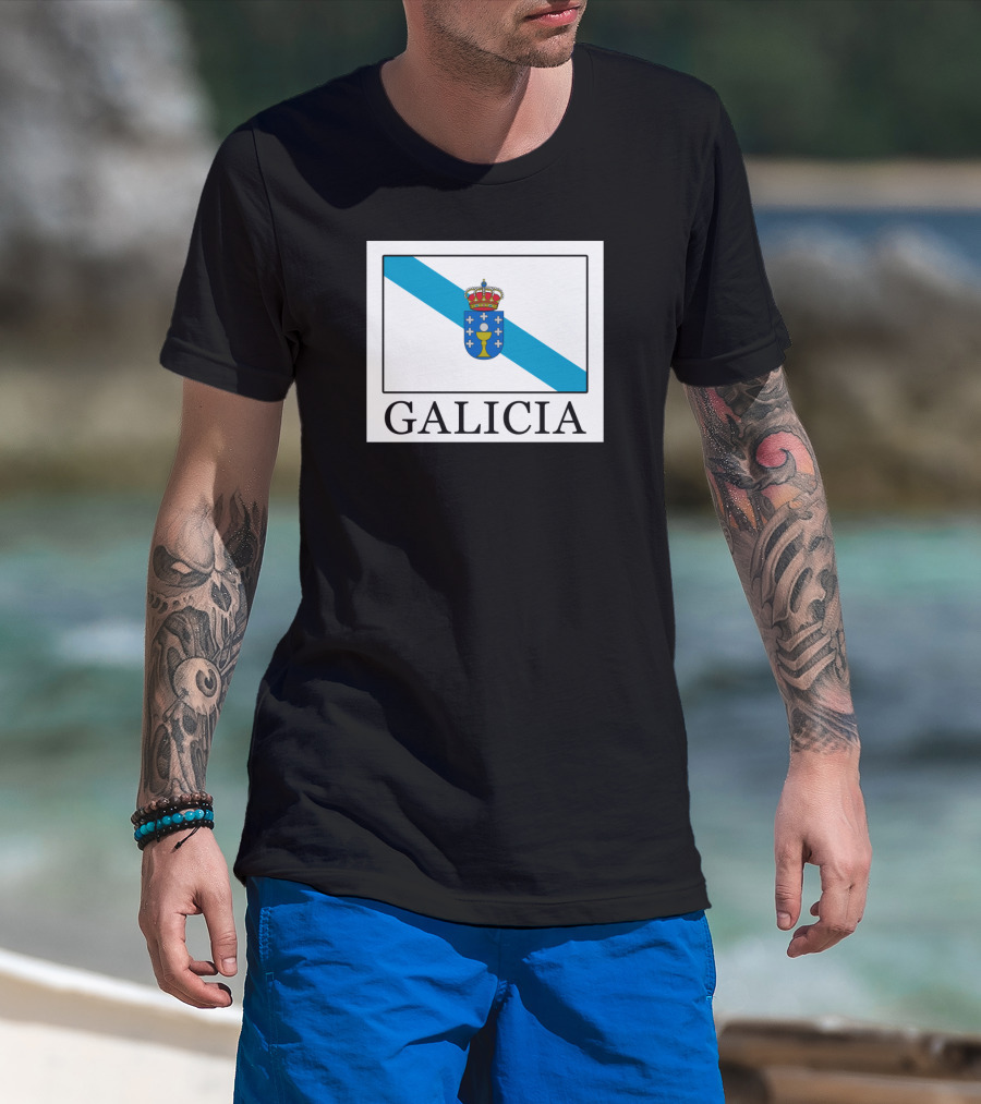 Galicia Crest With Blue Diagonal Stripe And Crowned Shield T-Shirt