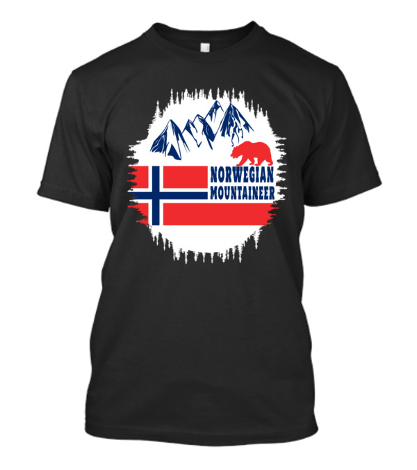 Norwegian Mountaineer Bear And Mountains With Flag T-Shirt