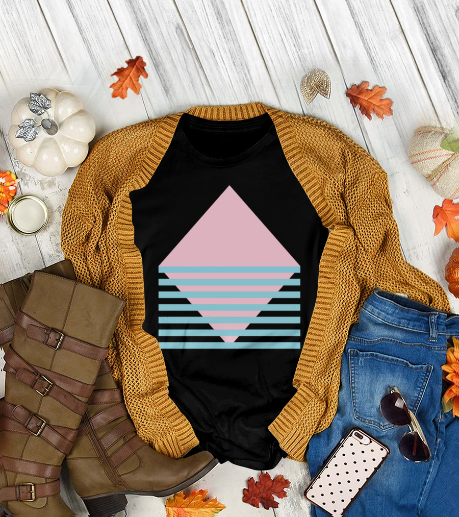 Retro Pastel Geometric Ocean Mountain Stripes T-Shirt