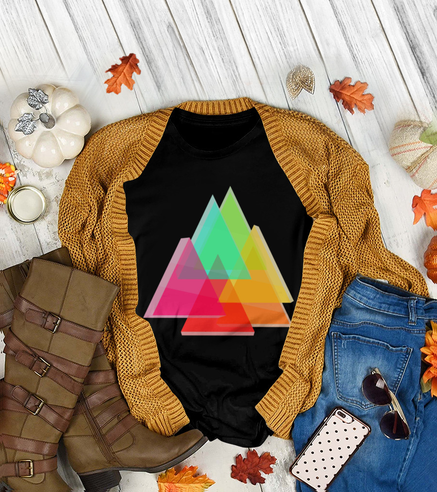 Geometric Colorful Overlapping Transparent Mountain Triangle T-Shirt