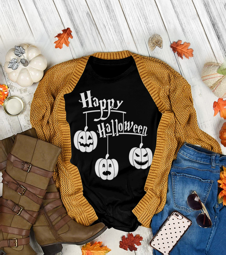 Happy Halloween Pumpkins Mobile T-Shirt