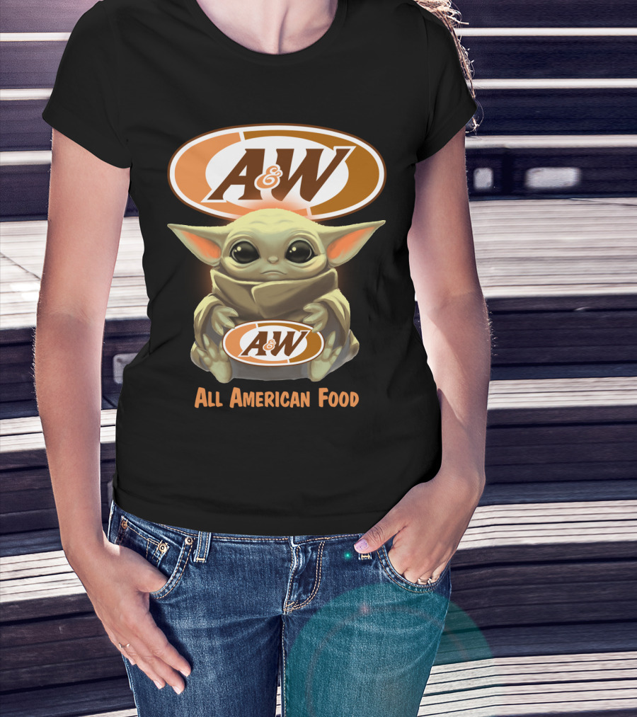 Baby Yoda Holding A&W All American Food T-Shirt