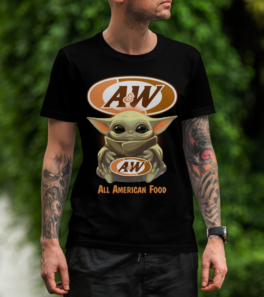 Baby Yoda Holding A&W All American Food T-Shirt