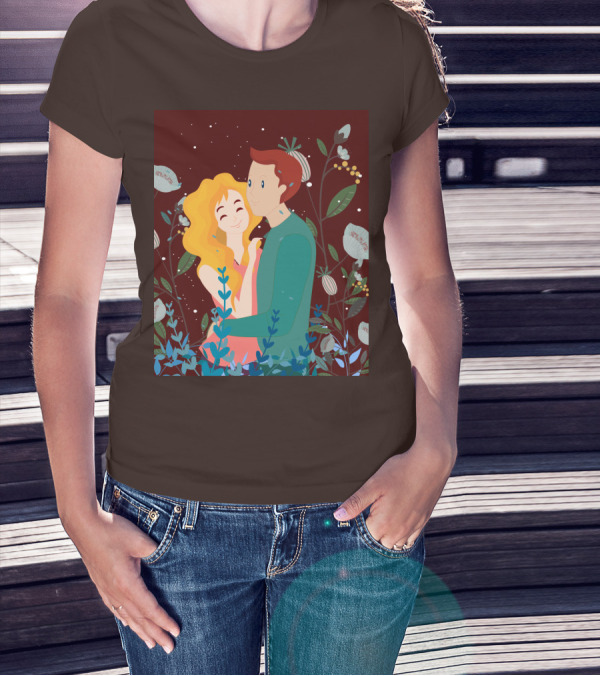 Lover Dating Romantic Embrace Amidst Floral Background T-Shirt