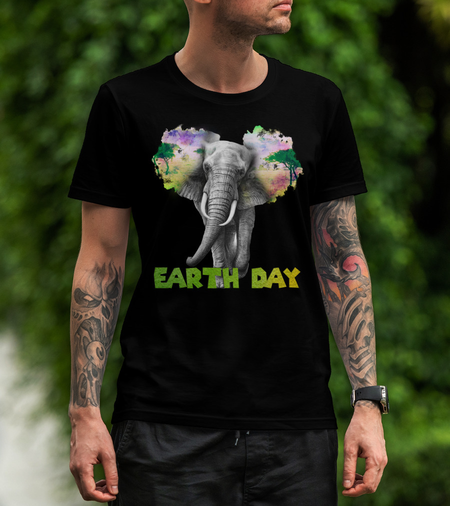 Earth Day Elephant With Vibrant Nature Trees And Colors T-Shirt