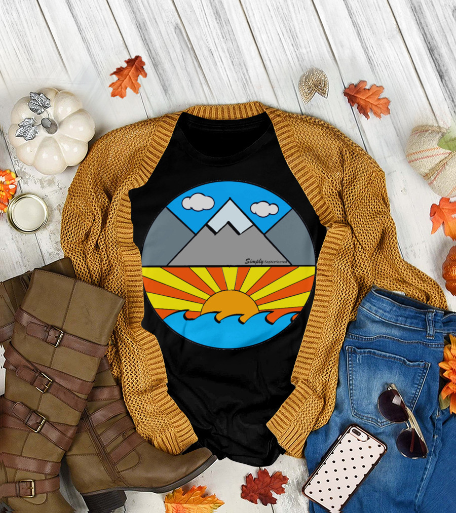 Simply Sophisticated Mountains Sunrise Ocean Scene T-Shirt