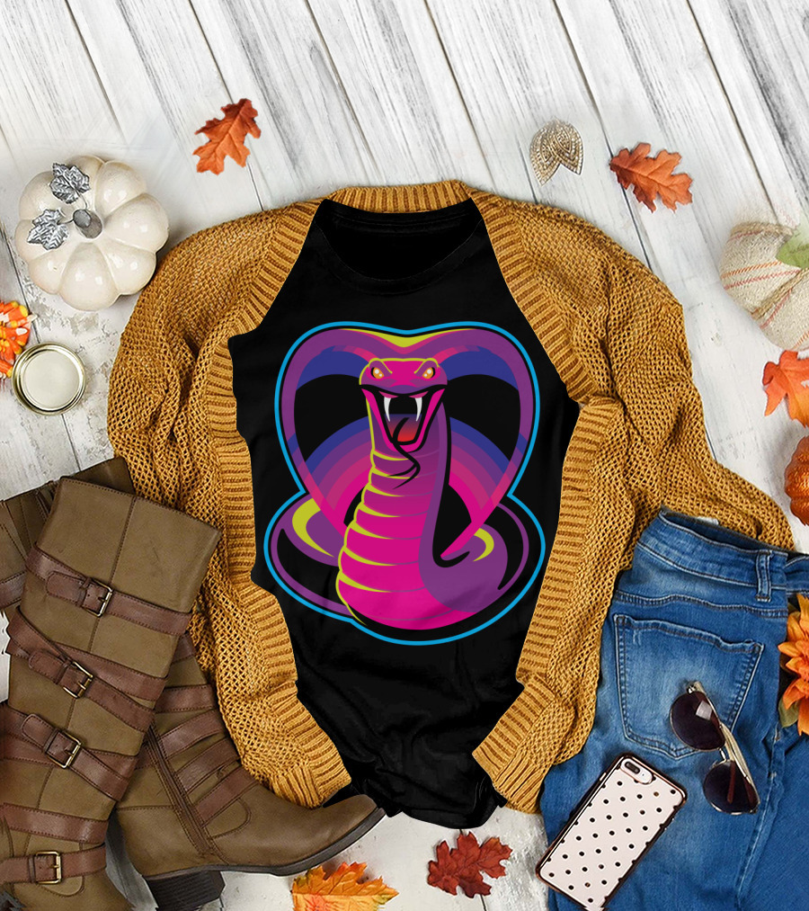 Neon Cobra Rainbow Stripes Retro Style Venomous Viper T-Shirt