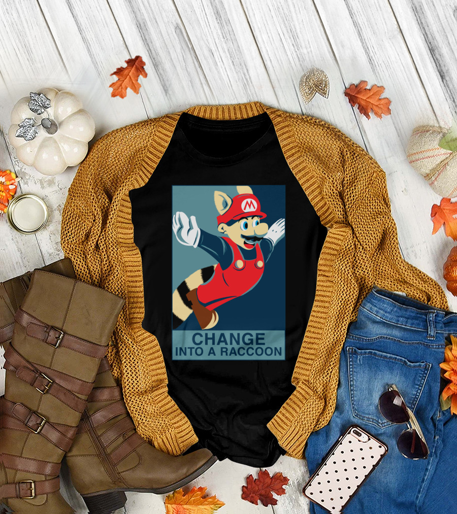 Super Mario Transformation Change into a Raccoon Tanooki Power-Up T-Shirt