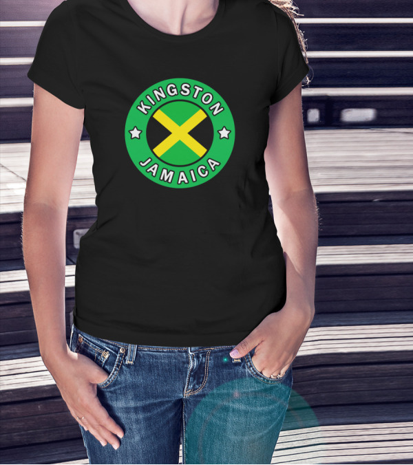 Kingston Jamaica Circle Emblem With Jamaican Flag And Stars T-Shirt