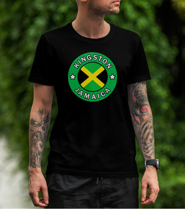 Kingston Jamaica Circle Emblem With Jamaican Flag And Stars T-Shirt