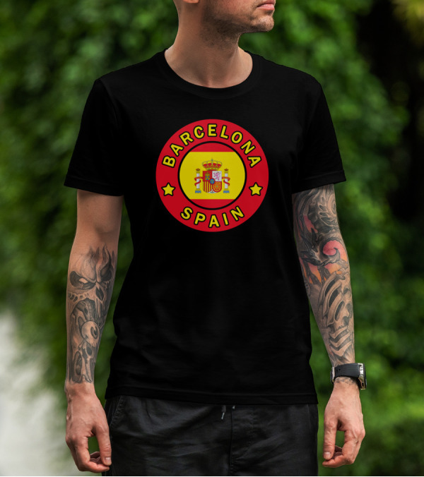 Barcelona Spain Spanish Flag Coat Of Arms Circular Emblem T-Shirt
