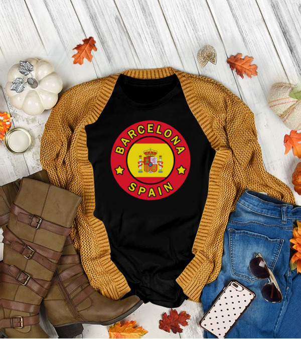 Barcelona Spain Spanish Flag Coat Of Arms Circular Emblem T-Shirt