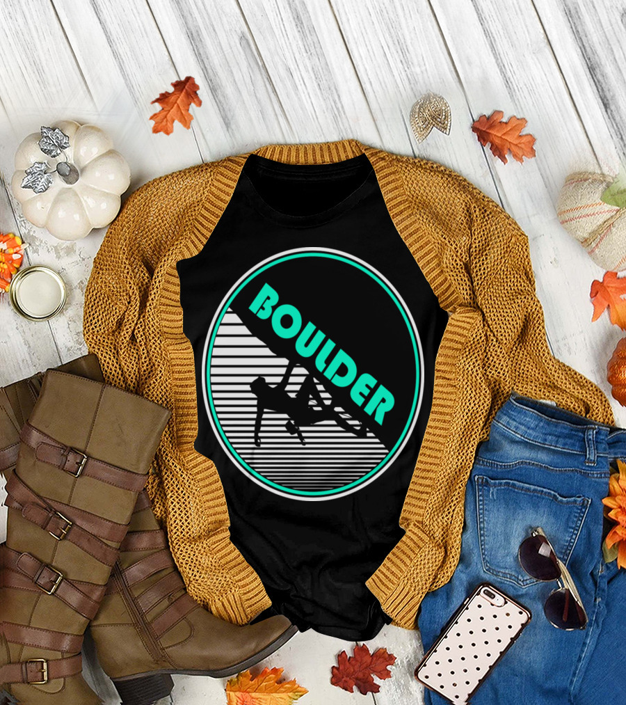 Boulder Climbing Mountain Silhouette with Retro Stripes T-Shirt
