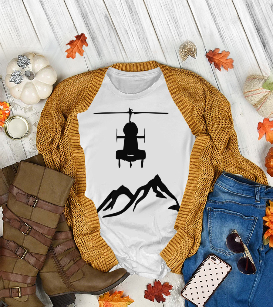 Heli Mountain Shadow Silhouette Adventure Explorer T-Shirt