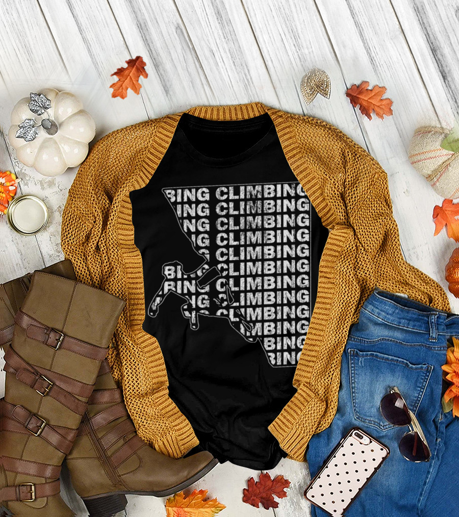 Climbing Mountain Climber Hiker Repeated Text Pattern with Rock Climber T-Shirt
