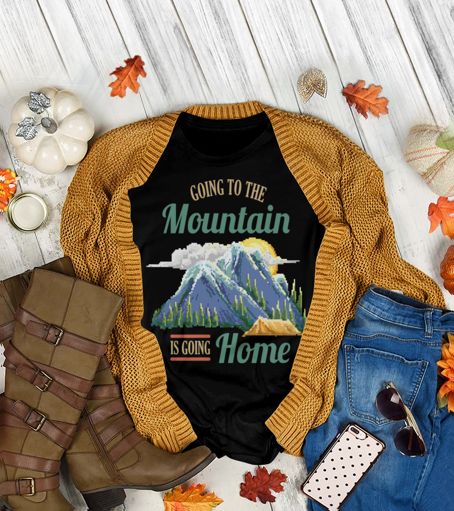 Going to the Mountain Is Going Home Pixel Art Camping Scene T-Shirt