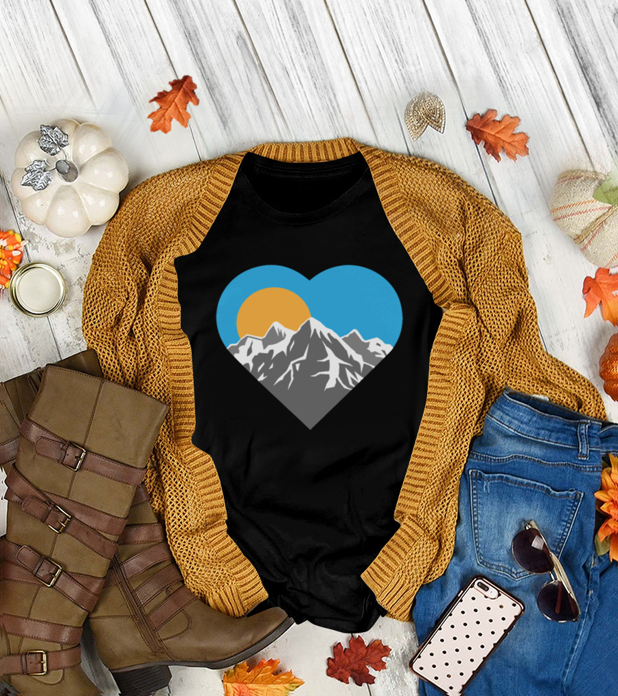 I Love Mountains Heart Shape Sun and Peaks T-Shirt