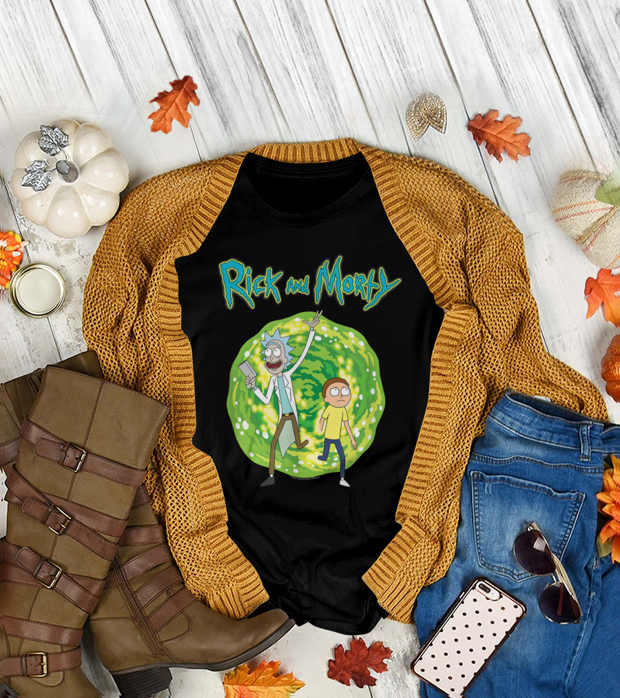 Rick And Morty Entering the Interdimensional Portal with Rick Holding Portal Gun T-Shirt