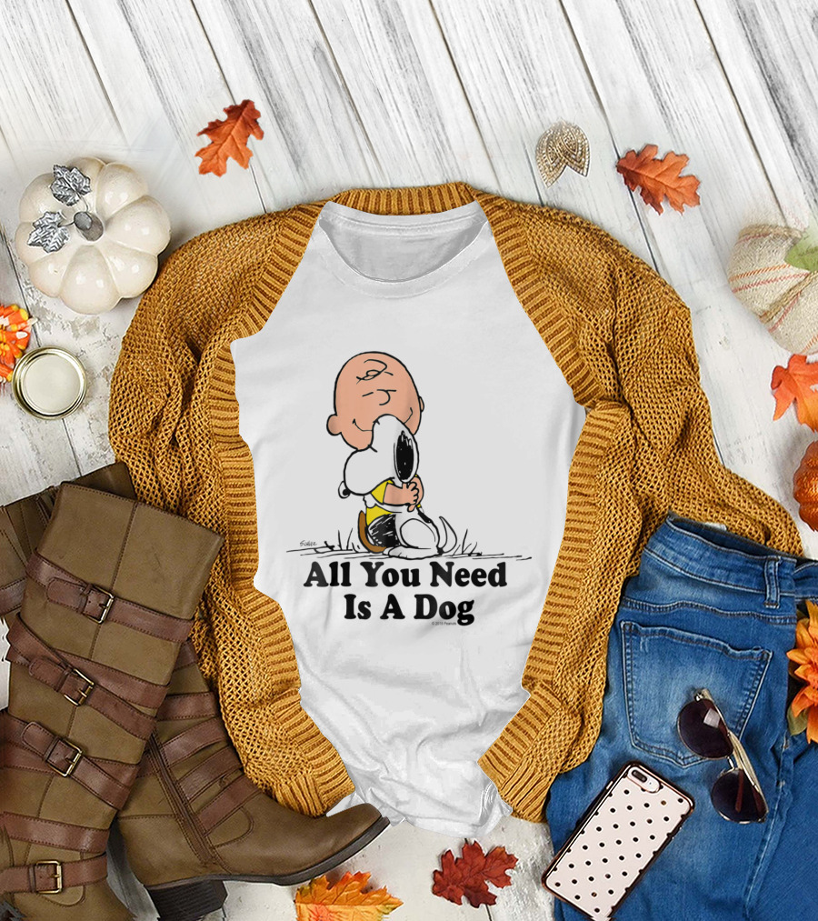 Peanuts Snoopy All You Need Is A Dog Charlie Brown Hugging T-Shirt